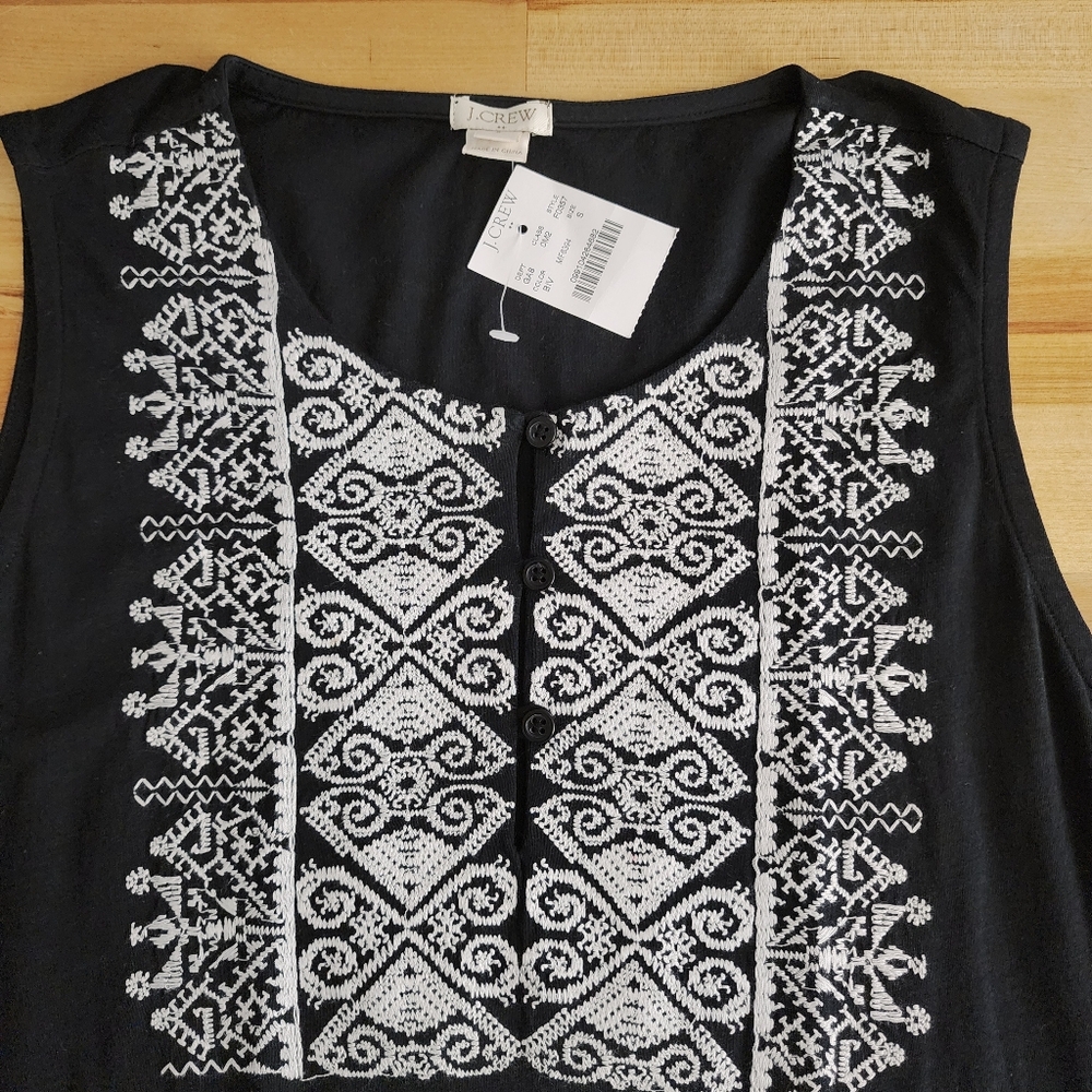 J Crew Factory Sleeveless Top Womens Size Small Black White Embroidery NWT - Picture 5 of 10